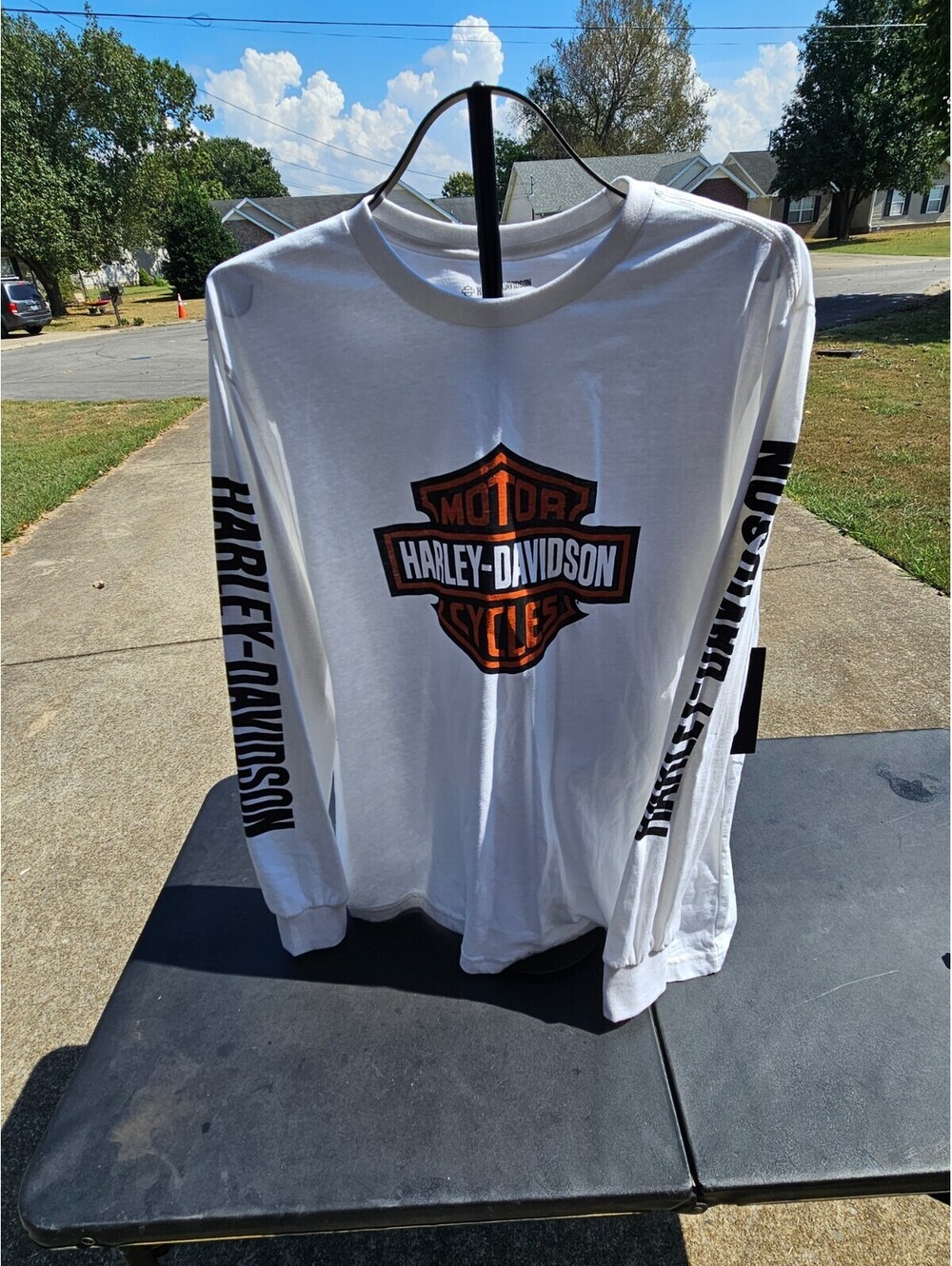 NWT Harley-Davidson Men's Long Sleeve Orange Bar & Shield White Shirt Large